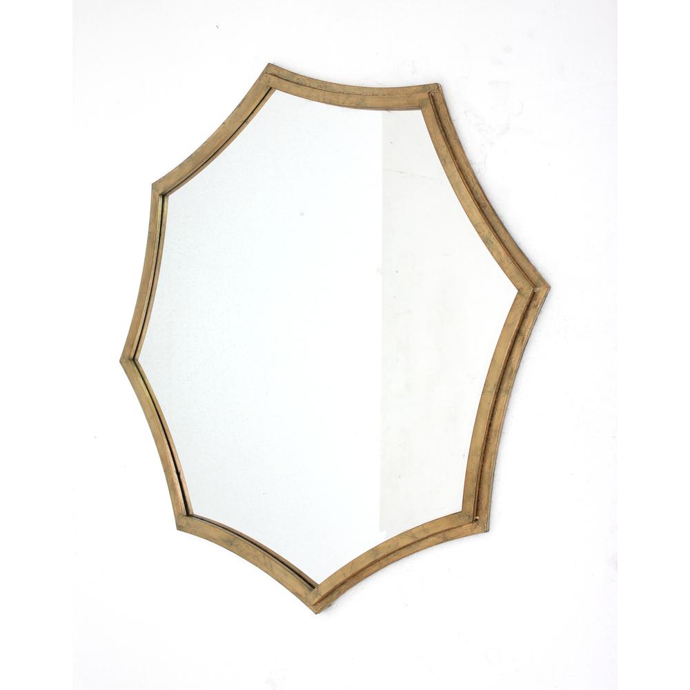 Contemporary Cosmetic Mirror With Minimalist Gold Curved Hexagon Frame. Picture 6