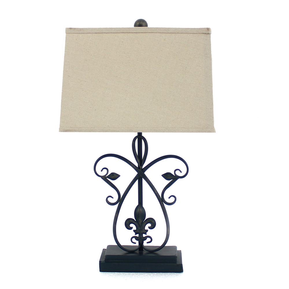 Vintage Dark Bronze Fleur-De-Lis Based Table Lamp. Picture 1
