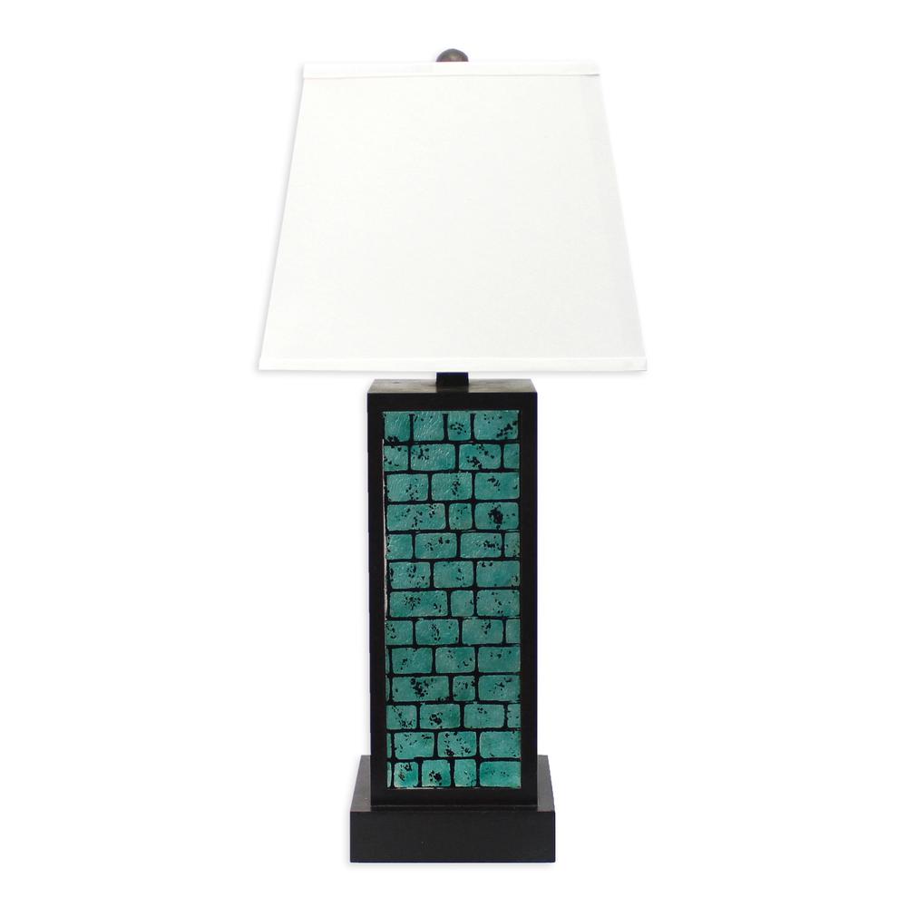 Contemporary Black Metal Table Lamp With Green Brick Pattern. Picture 2