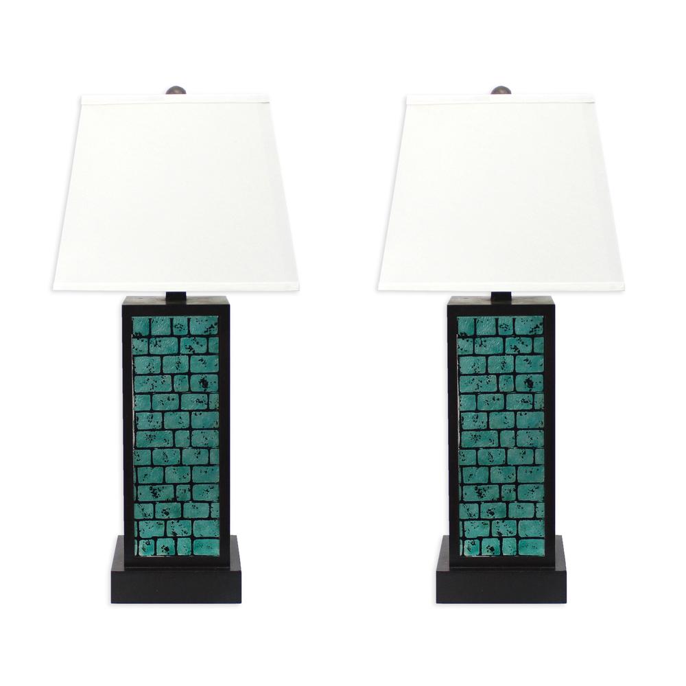 Contemporary Black Metal Table Lamp With Green Brick Pattern. Picture 3