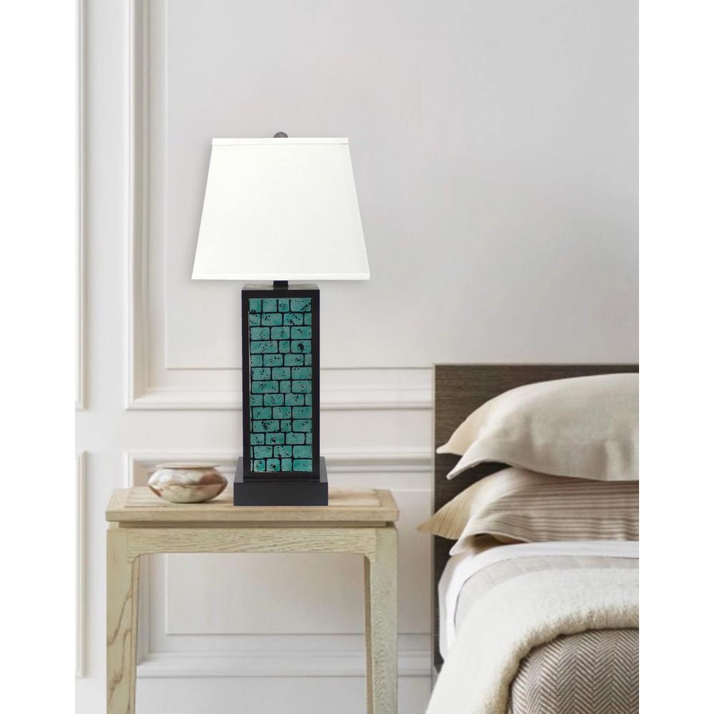 Contemporary Black Metal Table Lamp With Green Brick Pattern. Picture 1