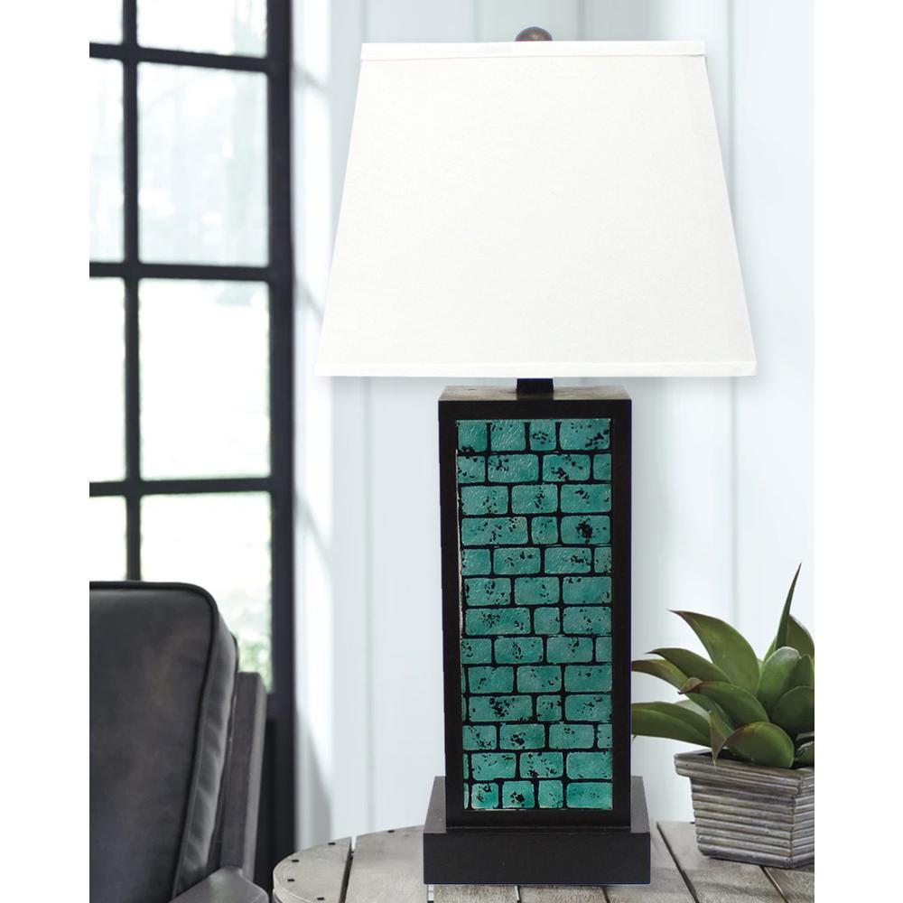 Contemporary Black Metal Table Lamp With Green Brick Pattern. Picture 5