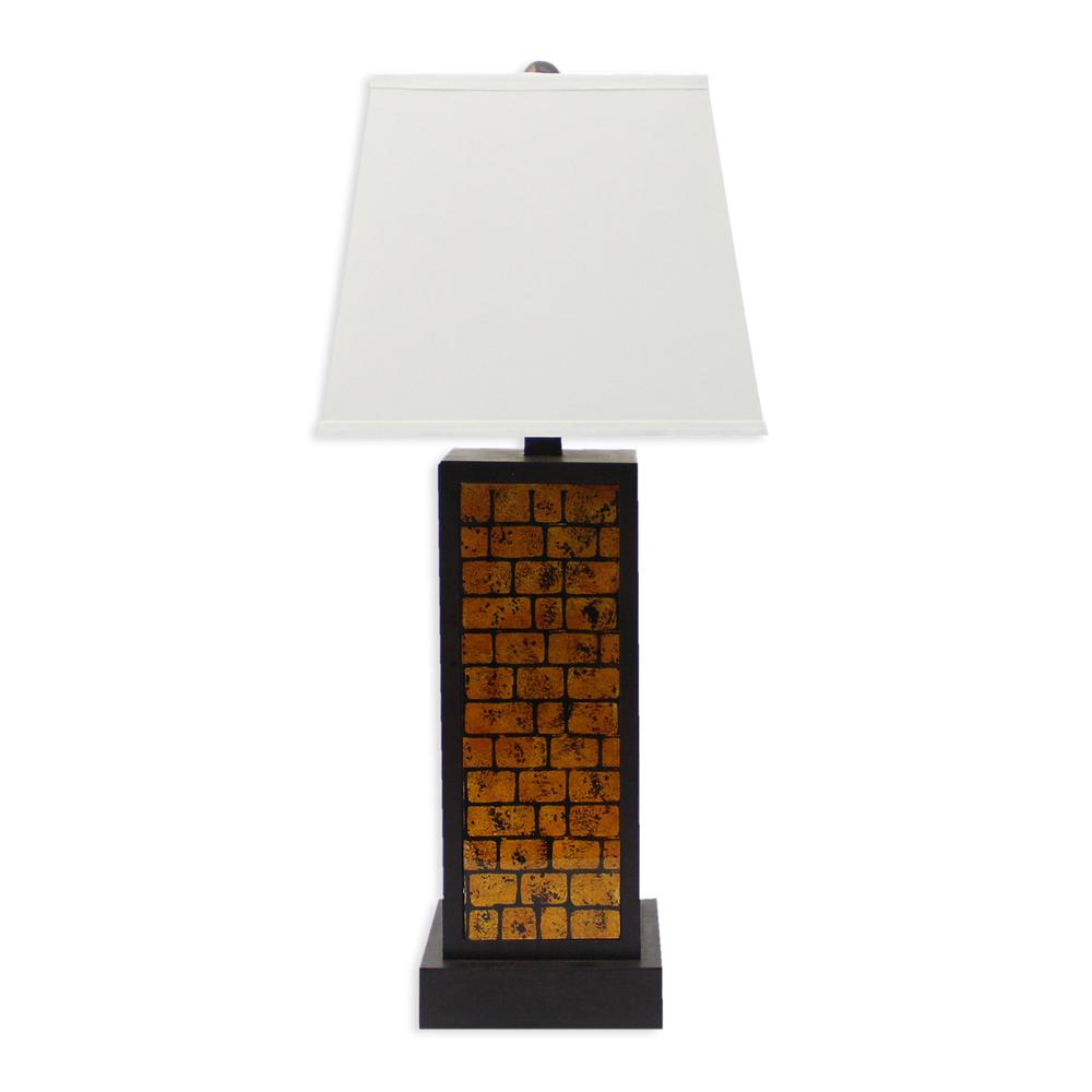 Contemporary Black Metal Table Lamp With Yellow Brick Pattern. Picture 2