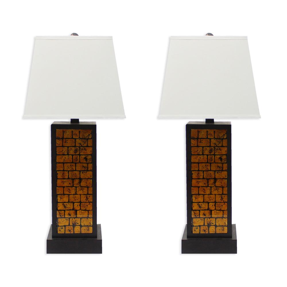 Contemporary Black Metal Table Lamp With Yellow Brick Pattern. Picture 3