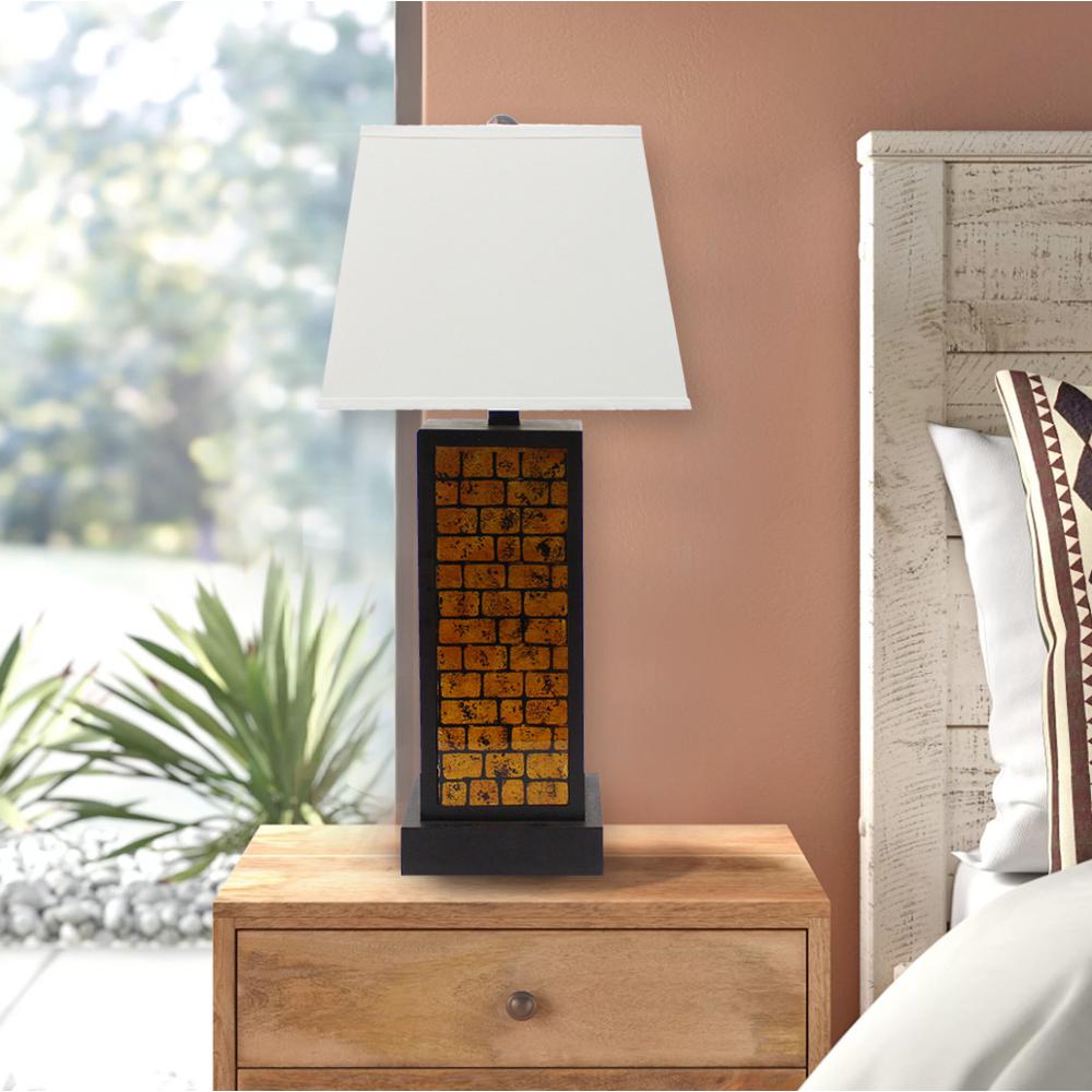 Contemporary Black Metal Table Lamp With Yellow Brick Pattern. Picture 1