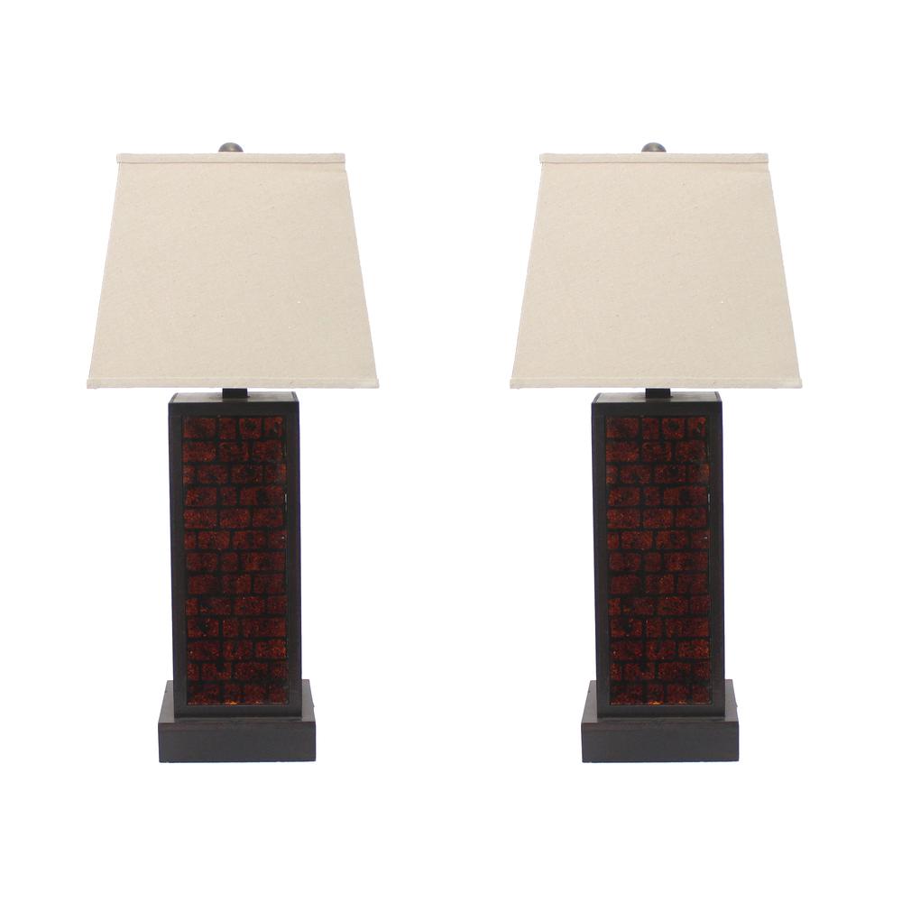 Contemporary Black Metal Table Lamp With Dark-Red Brick Pattern. Picture 3