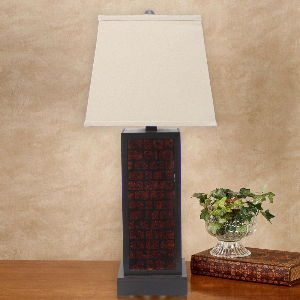 Contemporary Black Metal Table Lamp With Dark-Red Brick Pattern. Picture 1