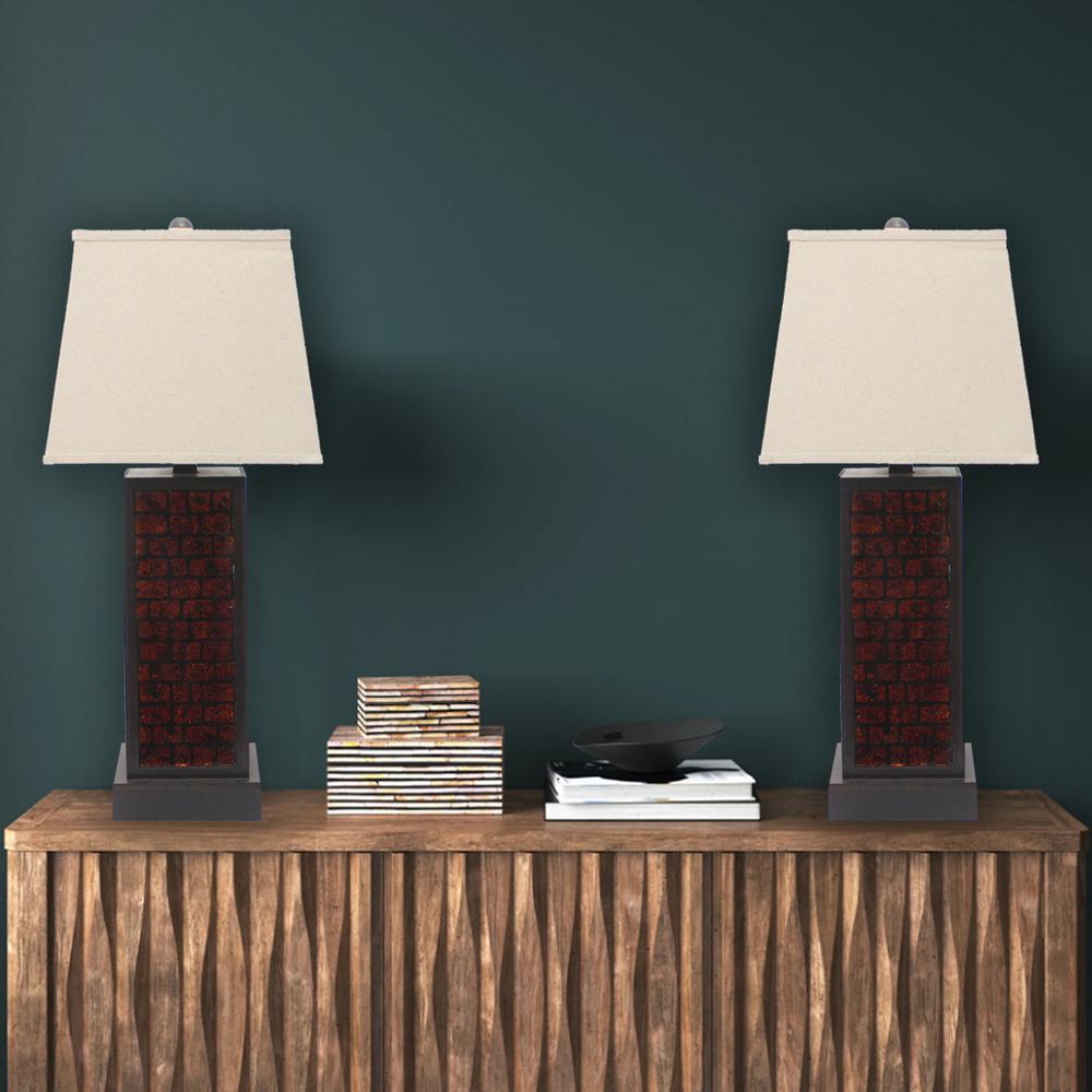Contemporary Black Metal Table Lamp With Dark-Red Brick Pattern. Picture 4