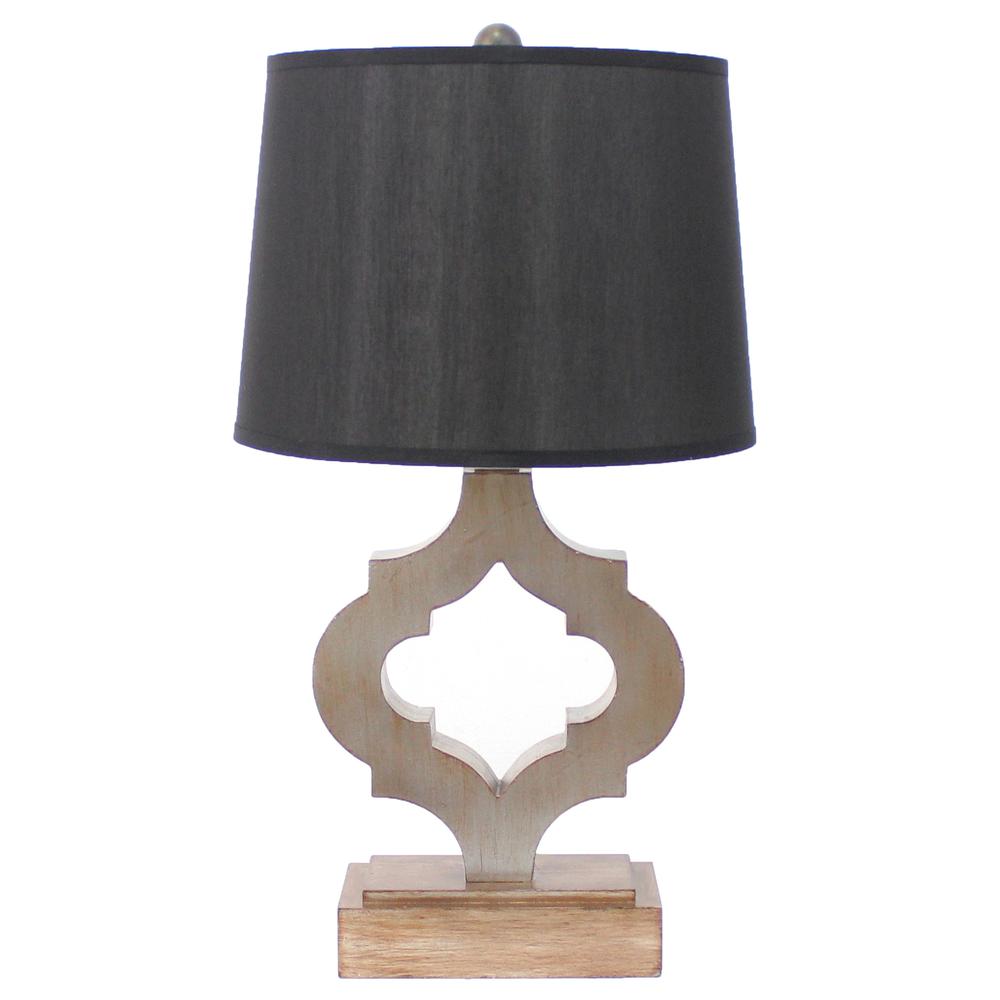 Traditional Wooden Table Lamp With Black Linen Shade. Picture 1