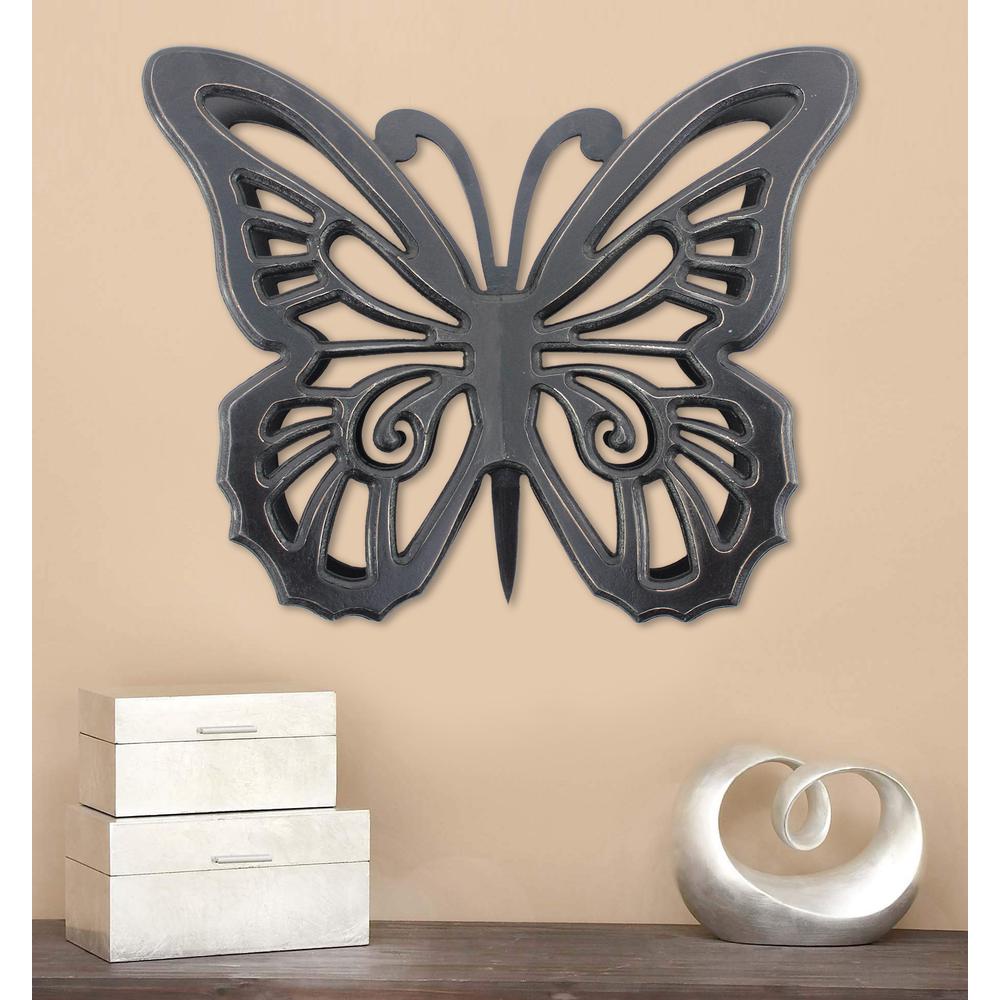 Rustic Butterfly Wooden Wall Decor With Black Finish. Picture 1