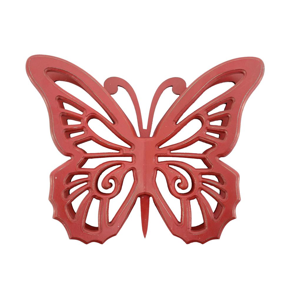 Rustic Butterfly Wooden Wall Decor With Red Finish. Picture 2