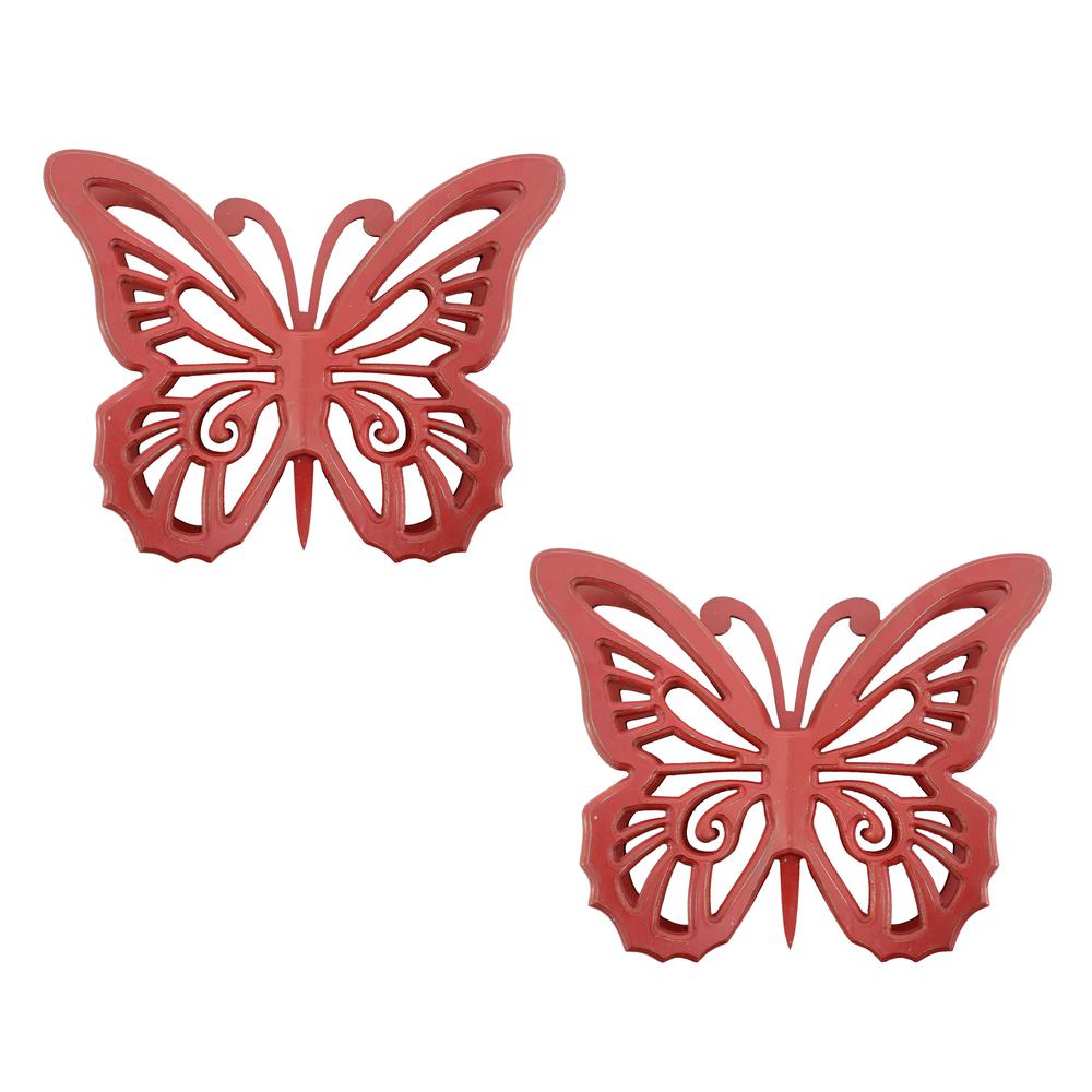 Rustic Butterfly Wooden Wall Decor With Red Finish. Picture 3
