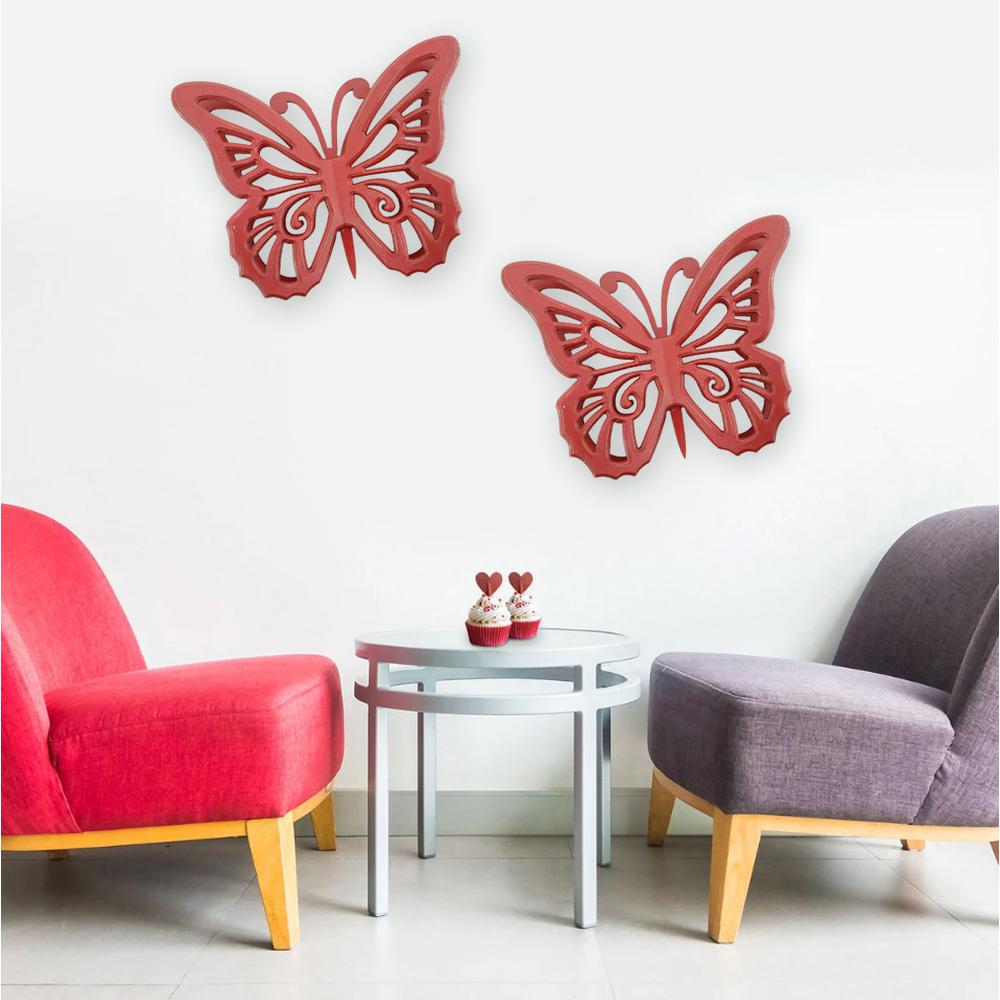 Rustic Butterfly Wooden Wall Decor With Red Finish. Picture 4