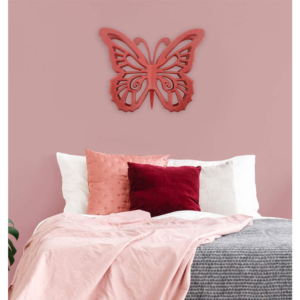 Rustic Butterfly Wooden Wall Decor With Red Finish. Picture 5