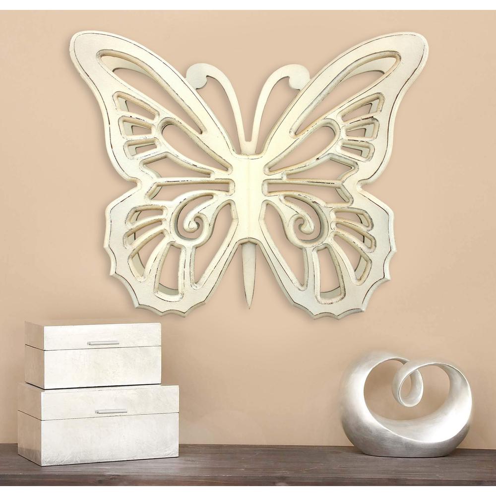 Rustic Butterfly Wooden Wall Decor With Light Yellow Finish. Picture 1