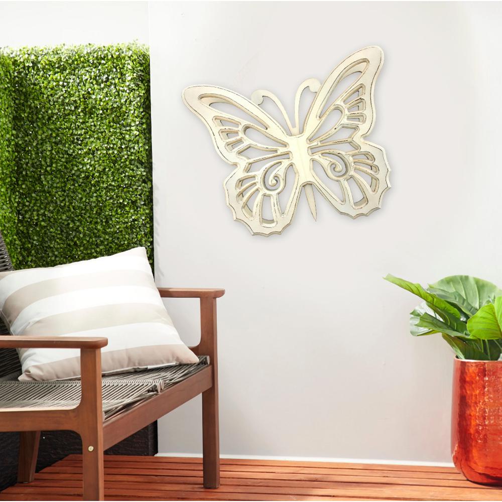 Rustic Butterfly Wooden Wall Decor With Light Yellow Finish. Picture 4