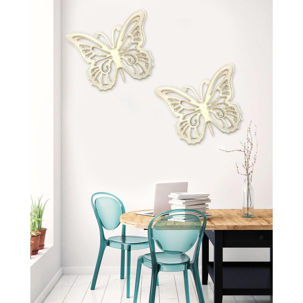 Rustic Butterfly Wooden Wall Decor With Light Yellow Finish. Picture 5