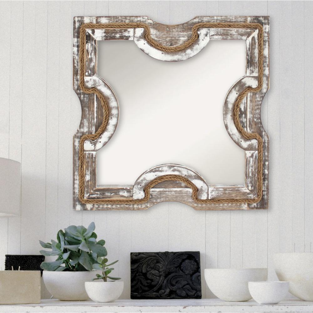 Rustic White-Washed Wooden Mirror Wall Decor. Picture 4