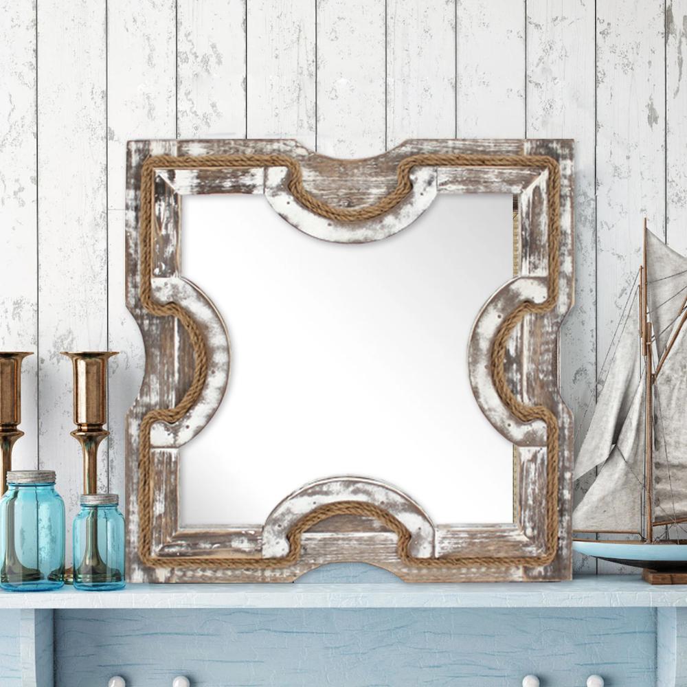 Rustic White-Washed Wooden Mirror Wall Decor. Picture 5