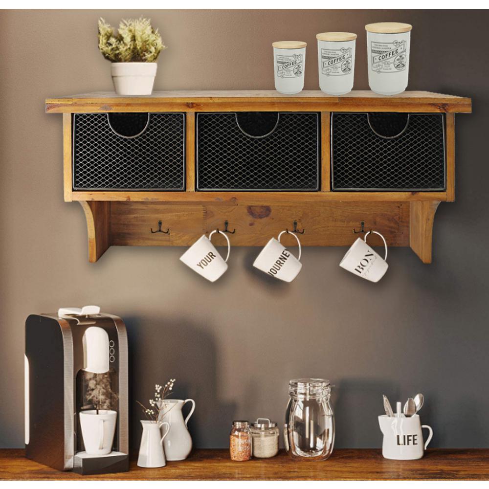 Rustic Wooden Wall Shelf With 3 Drawers. Picture 6