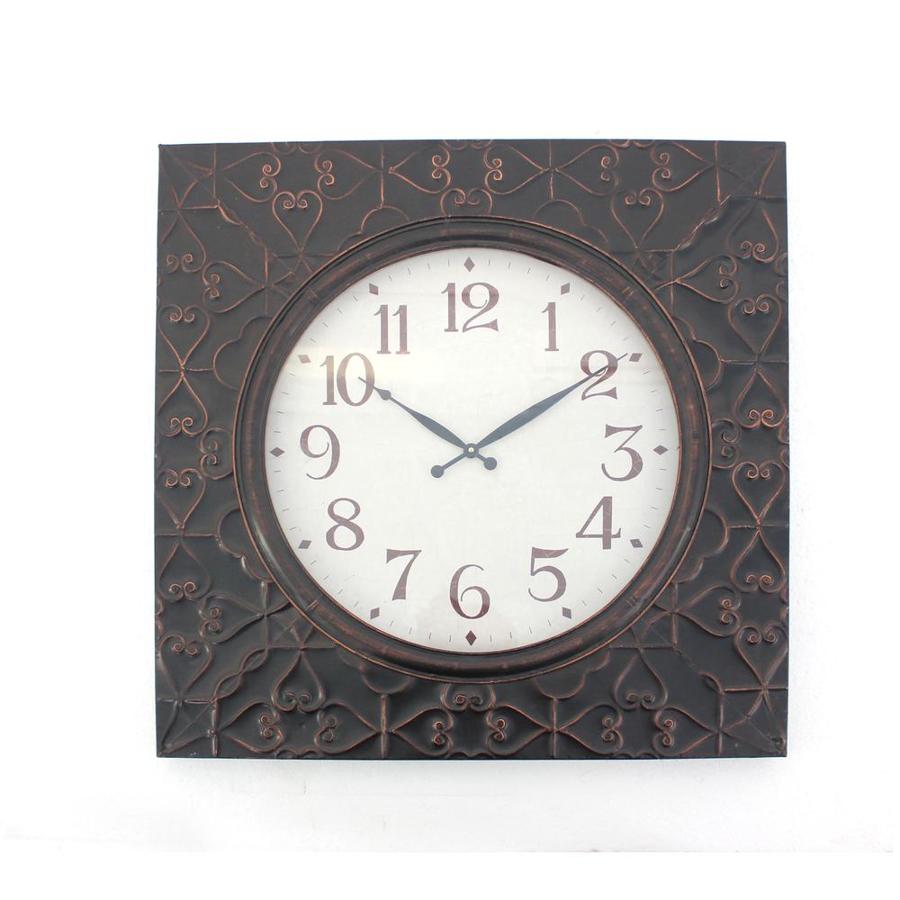 Vintage Square Brass Metal Wall Clock. Picture 1
