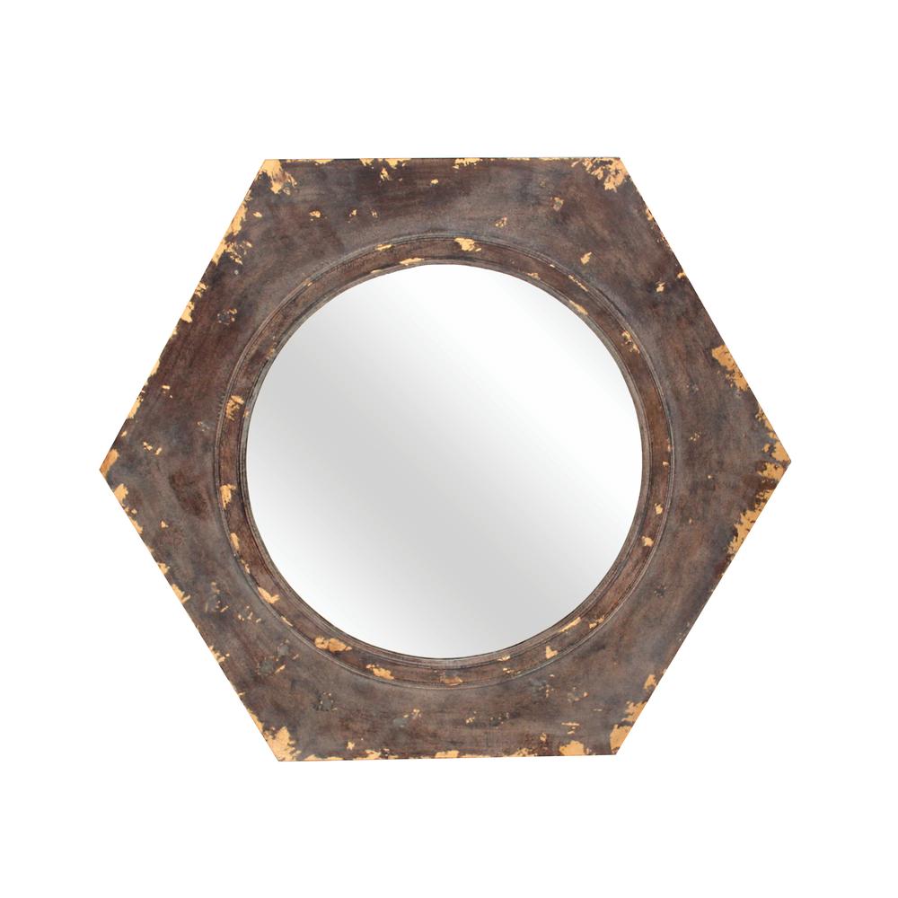 Vintage Round Cosmetic Mirror With Hexagon Frame. Picture 5
