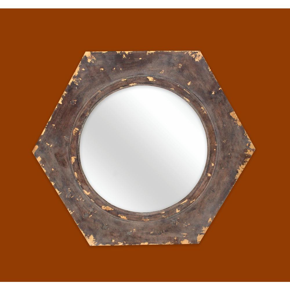 Vintage Round Cosmetic Mirror With Hexagon Frame. Picture 4
