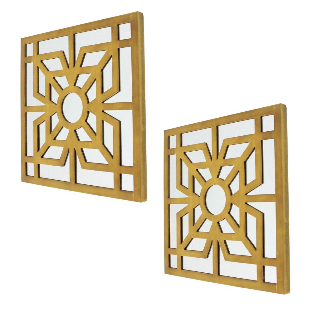 Modern Mirrored Bright Gold Wooden Wall Decor. Picture 3