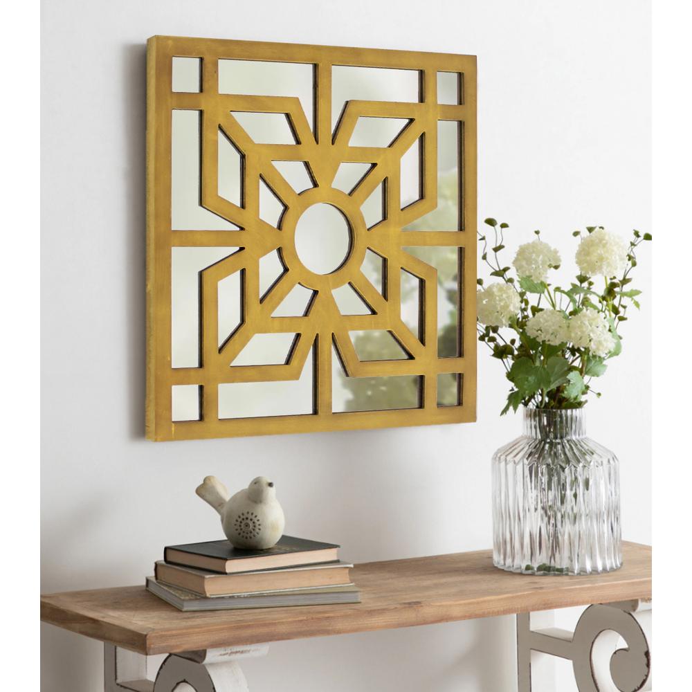 Modern Mirrored Bright Gold Wooden Wall Decor. Picture 1