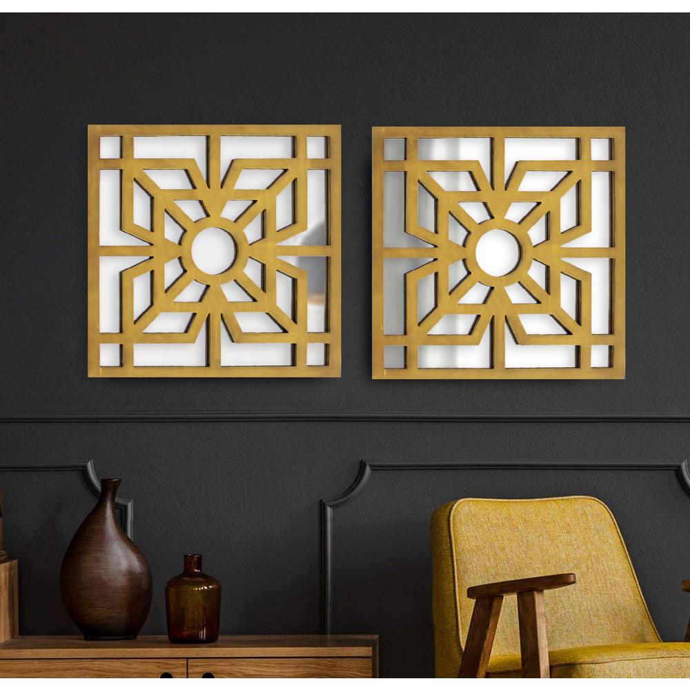Modern Mirrored Bright Gold Wooden Wall Decor. Picture 4