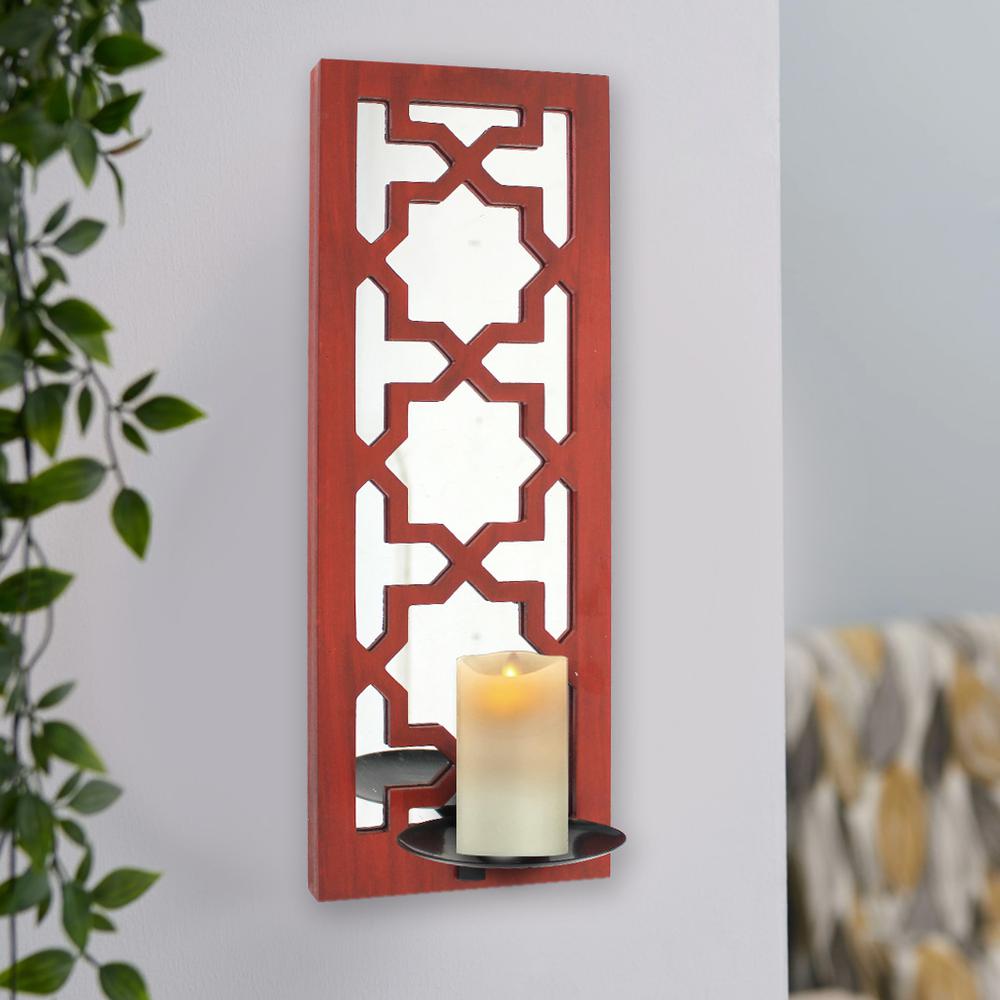Traditional Mirrored Red Candle Holder Sconce. Picture 1