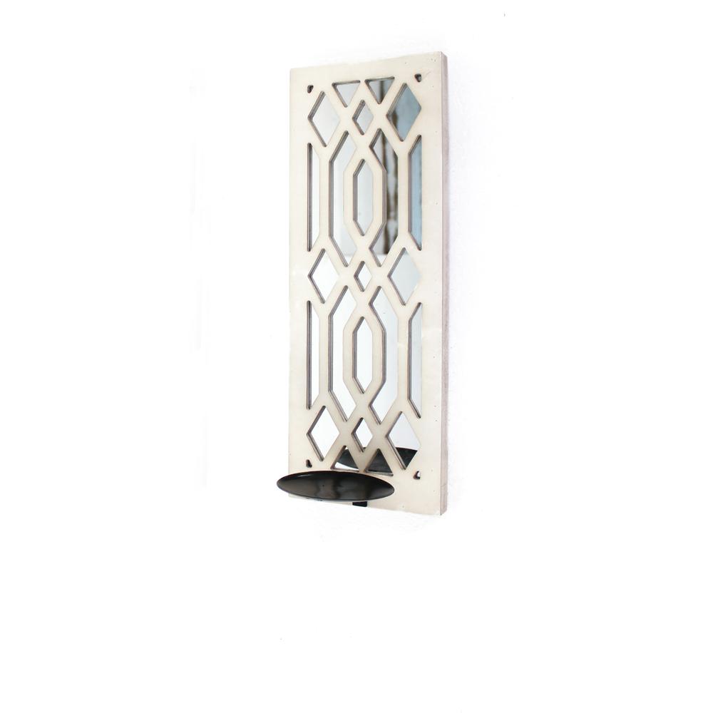 Traditional Mirrored White Candle Holder Sconce. Picture 6