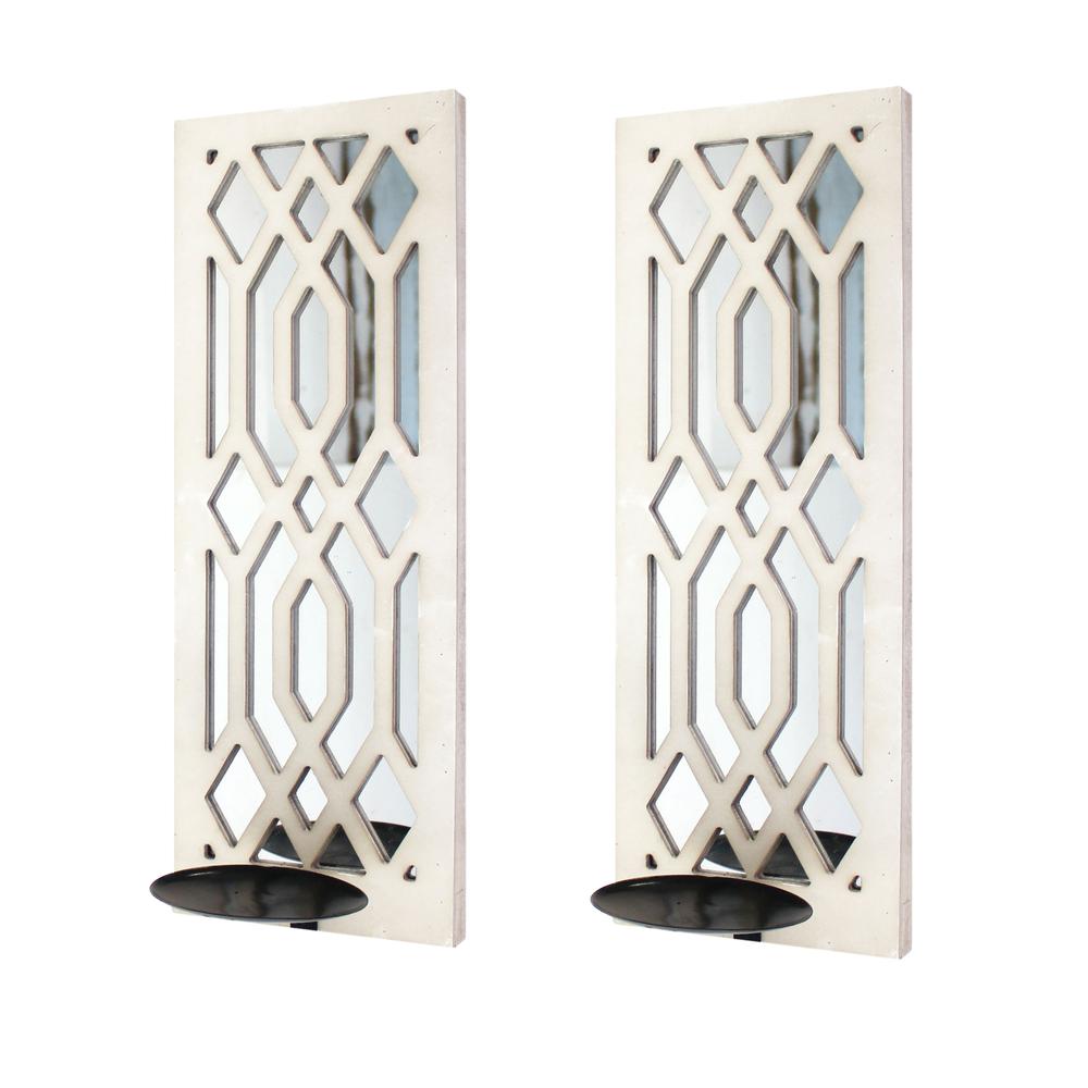 Traditional Mirrored White Candle Holder Sconce. Picture 4