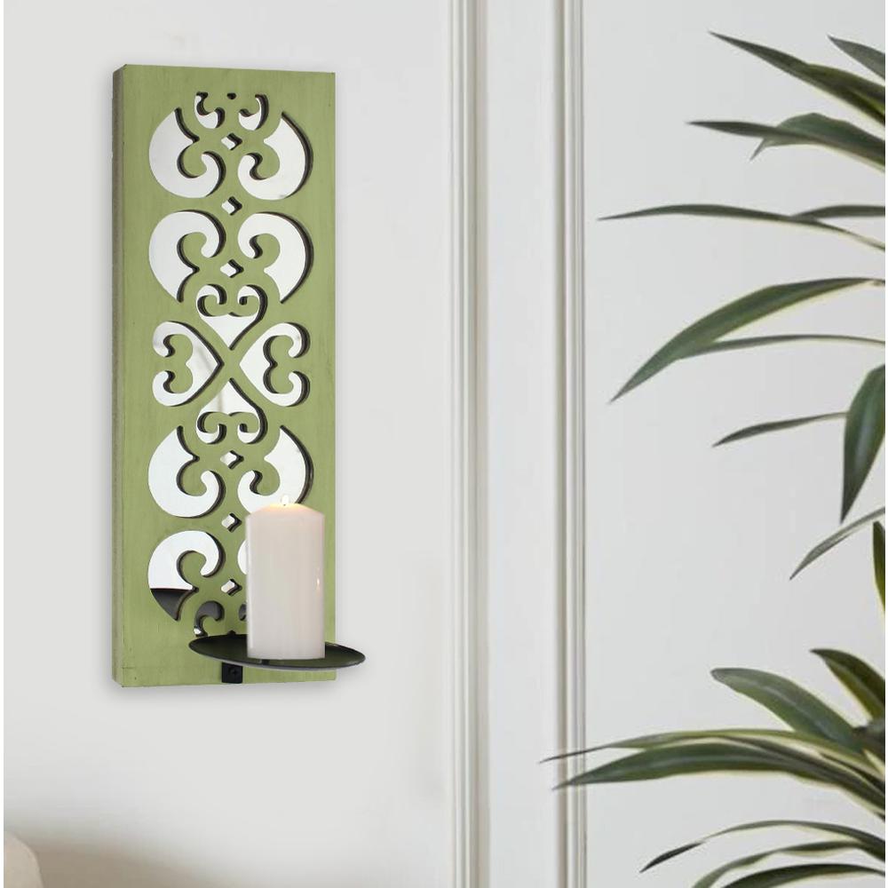 Traditional Green Candle Holder Sconce With Mirror. Picture 1