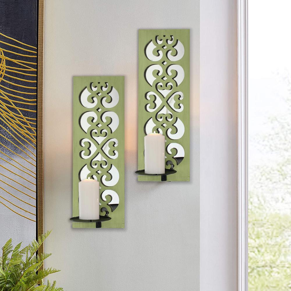 Traditional Green Candle Holder Sconce With Mirror. Picture 4