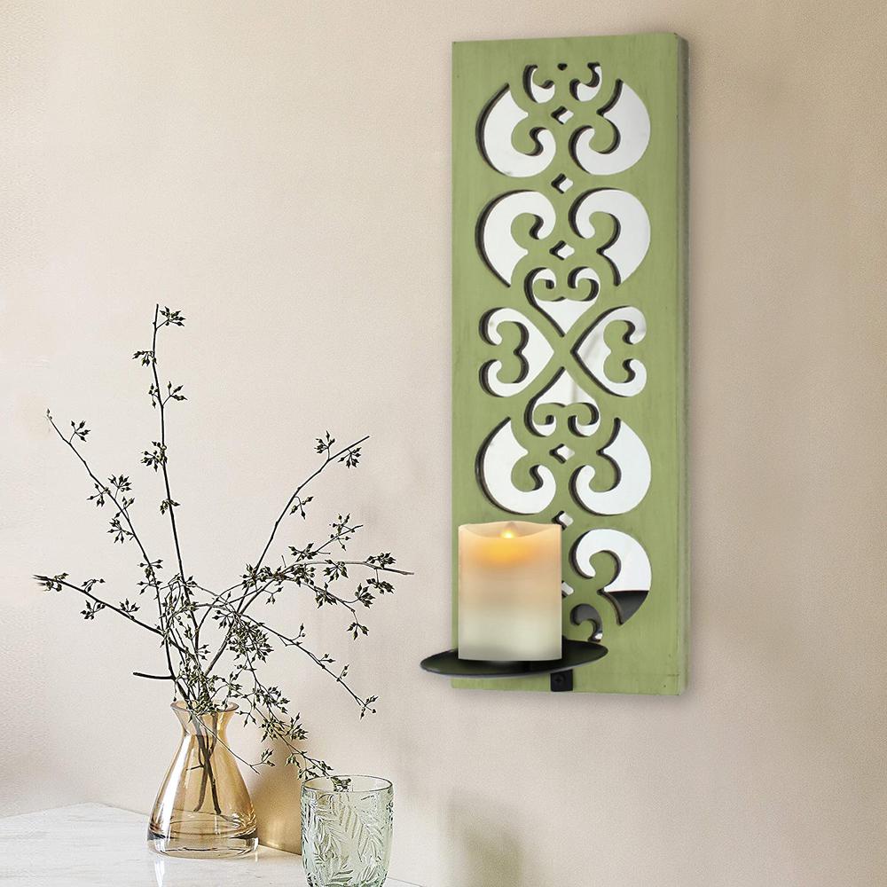 Traditional Green Candle Holder Sconce With Mirror. Picture 5
