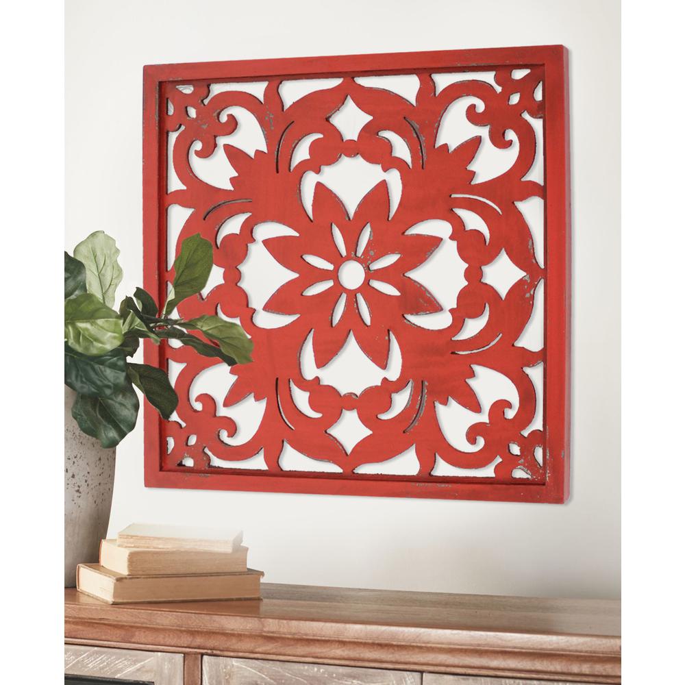 Vintage Red Floral Wall Plaque. Picture 1