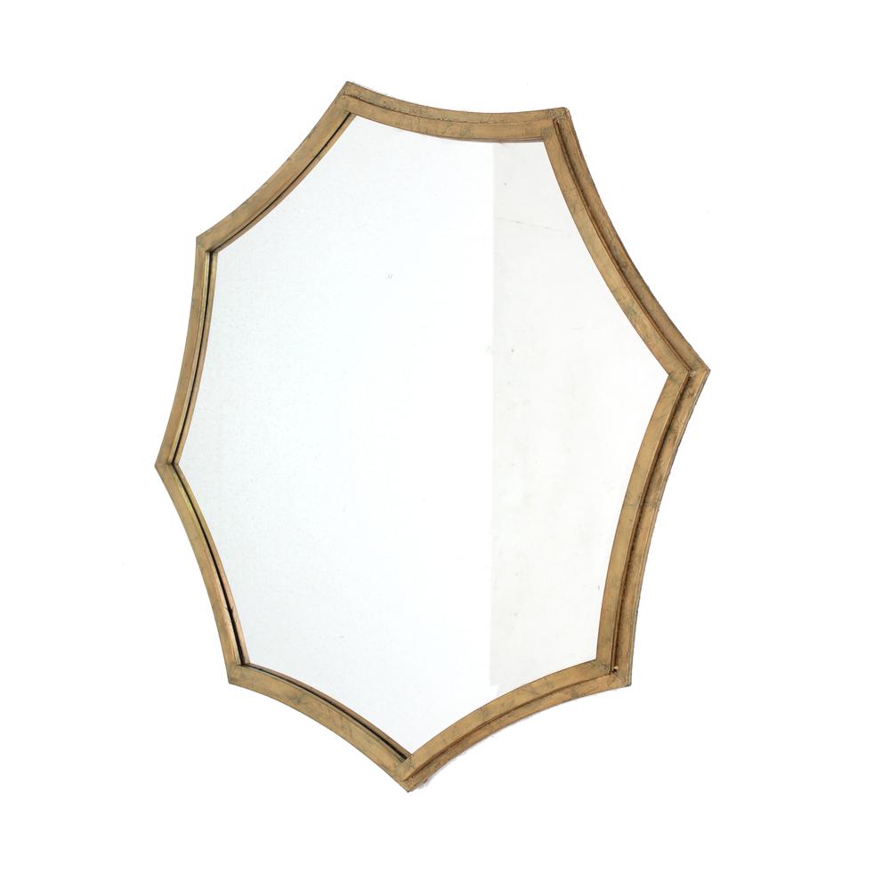Contemporary Cosmetic Mirror With Minimalist Gold Curved Hexagon Frame. Picture 2