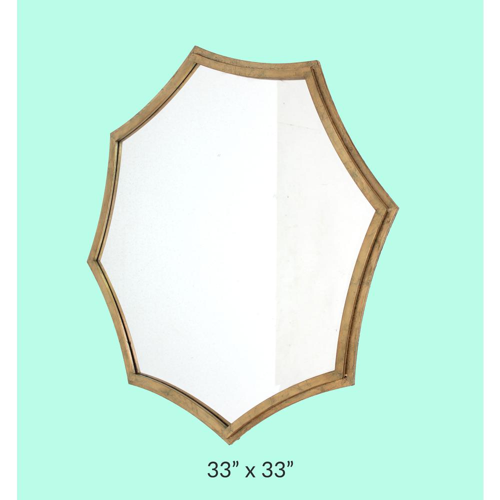 Contemporary Cosmetic Mirror With Minimalist Gold Curved Hexagon Frame. Picture 3