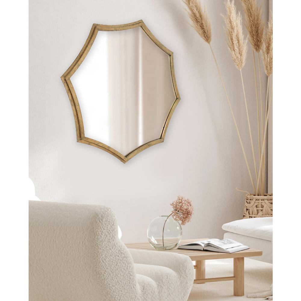 Contemporary Cosmetic Mirror With Minimalist Gold Curved Hexagon Frame. Picture 1