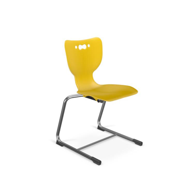 Hierarchy Cantilever School Chair, 14" Height, Chrome Frame, Yellow Shell. Picture 1