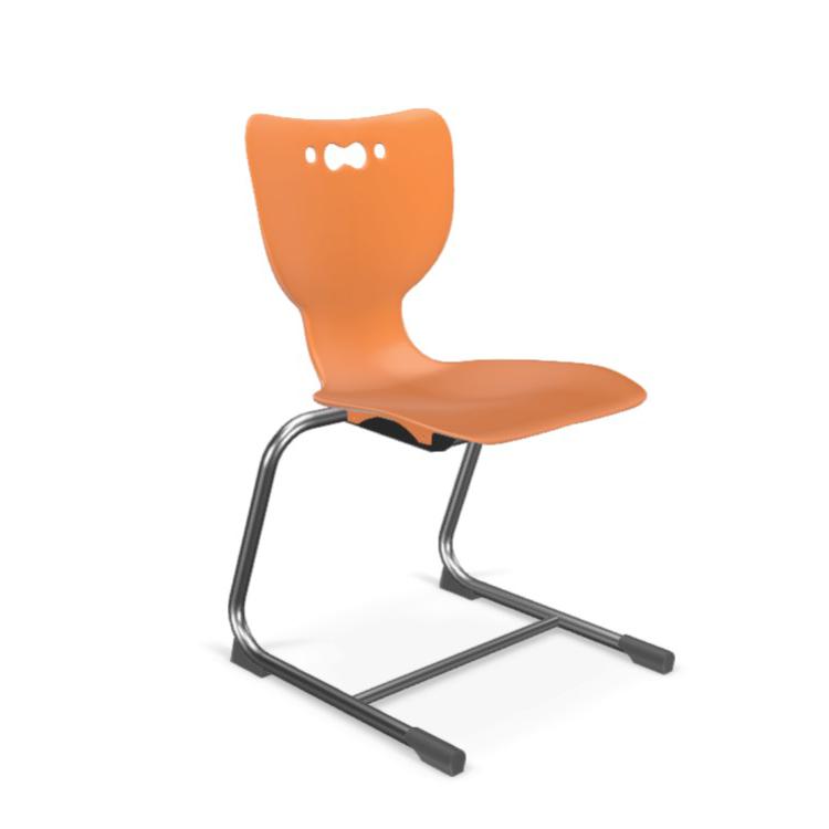 Hierarchy Cantilever School Chair,  18" Height, Chrome Frame, Orange Shell. Picture 1
