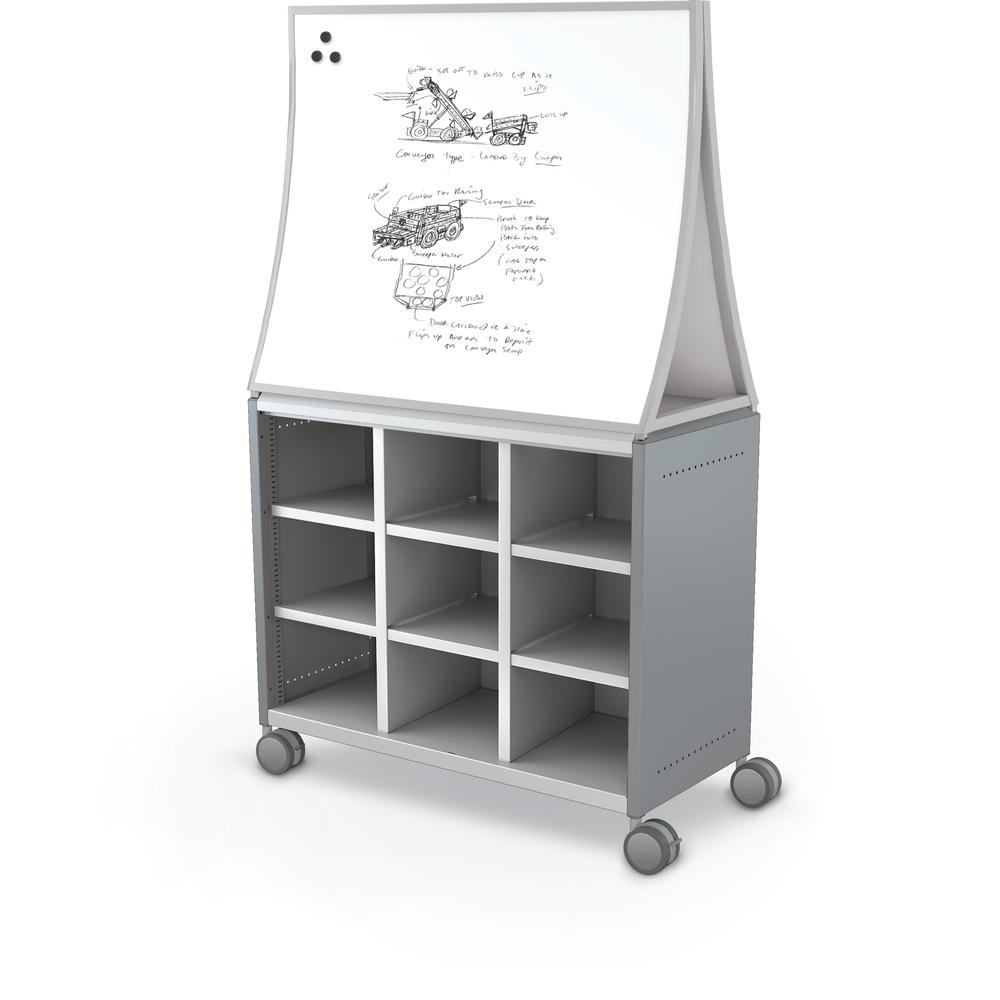 Compass Cabinet - Maxi H2 -Cubbies / Casters / Ogee Board - Cool Grey. Picture 1