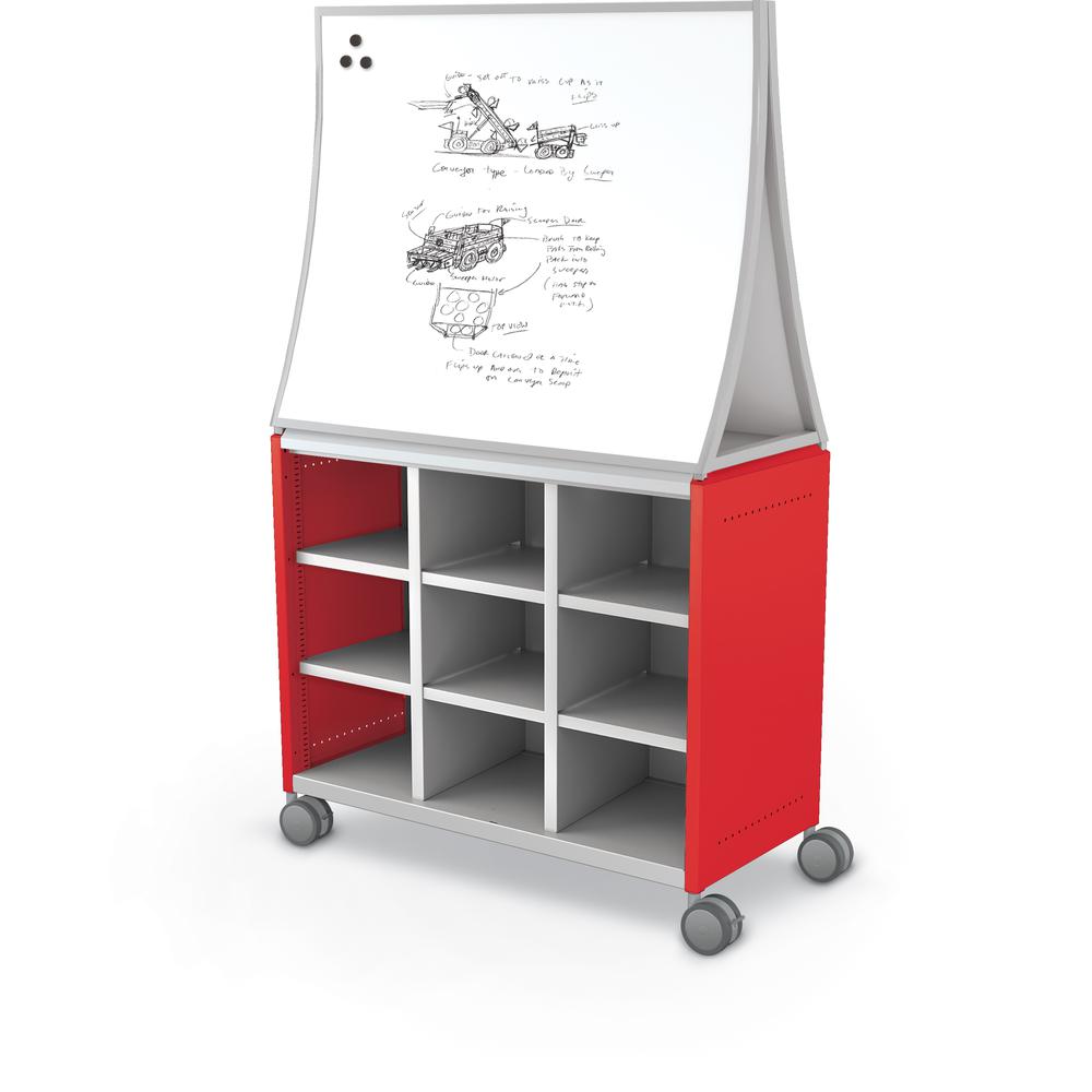 Compass Cabinet - Maxi H2 -Cubbies / Casters / Ogee Board - Red. Picture 1