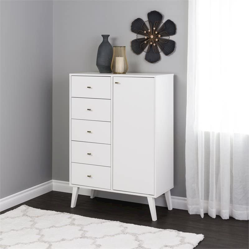 Milo 5-drawer Chest with Door, White. Picture 4