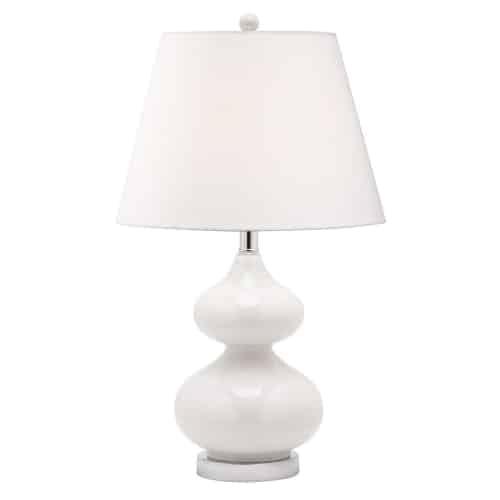 1 Light Incandescent Table Lamp White Glass Finish with White Shade. Picture 1