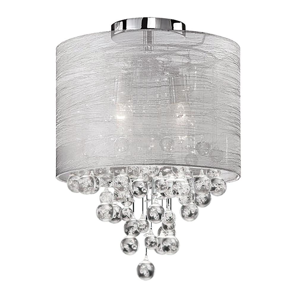 2 Light Incandescent Crystal Flush Mount Polished Chrome Finish with Silver Organza Shade. Picture 2