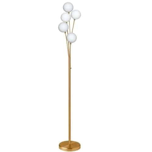 5 Light Incandescent Floor Lamp Aged Brass Finish with White Glass. Picture 1