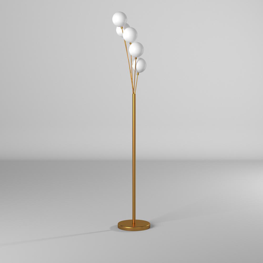 5LT Incandescent Floor Lamp, Aged Brass,WH Glass. Picture 5