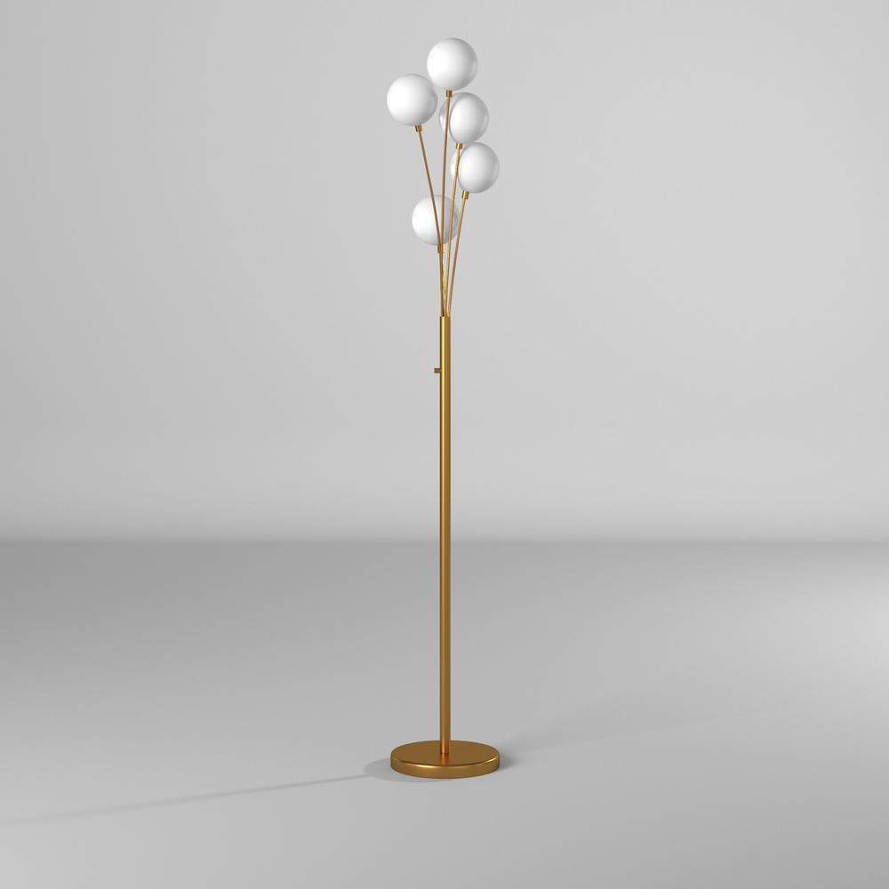 5LT Incandescent Floor Lamp, Aged Brass,WH Glass. Picture 6